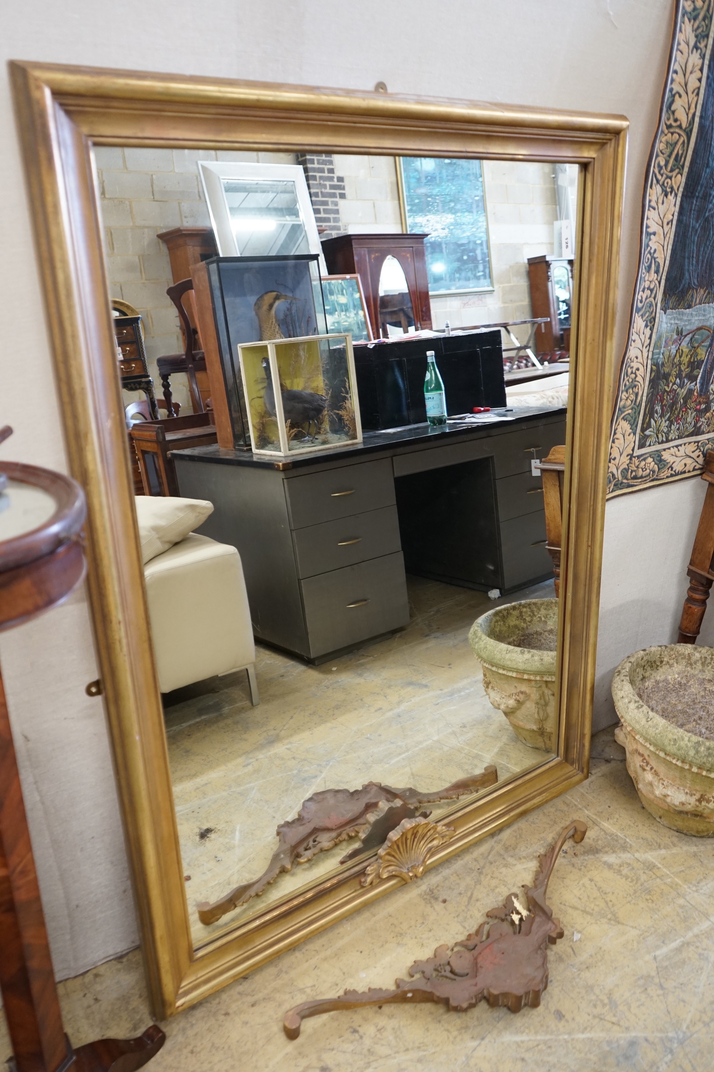 A Victorian style rectangular gilt framed wall mirror, width 116cm, height 150cm